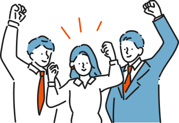 社内が活性化しチームが協力する様子のイラスト